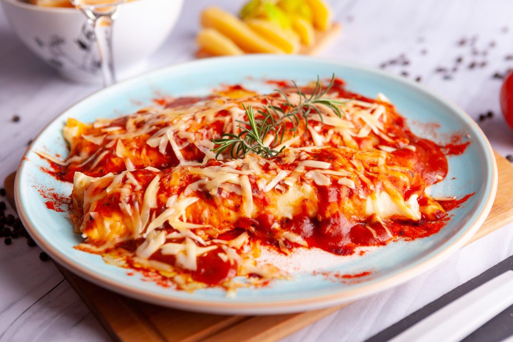 Foto de comida, canelones a 45° para menú